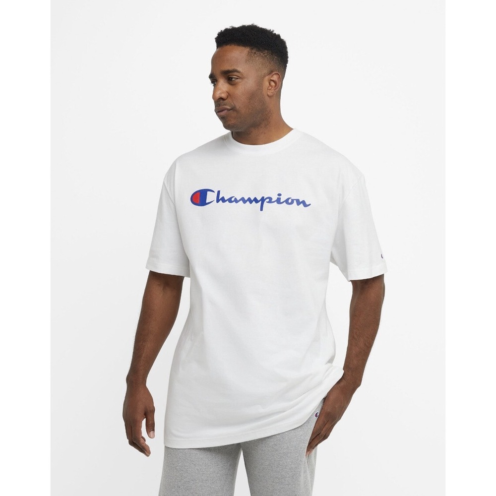 Champion Men T-Shirt Short Sleeve Big & Tall White Classic Tee C Script Ring 2XL